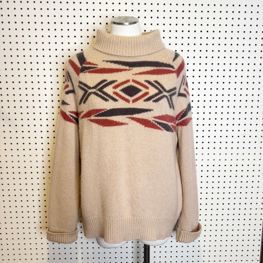 NAKEDCASHMERE‎ | Southwest Geometric Pattern Turtleneck 100% Cashmere Sweater M